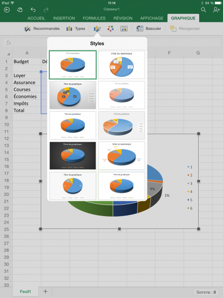 graphiques excel pour ipad